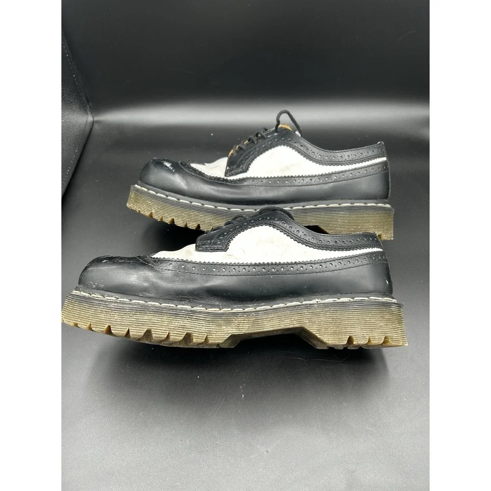 Dr Doc Martens Bex Black White Smooth Leather Brogue Wingtip Lug Platform Sz 9M